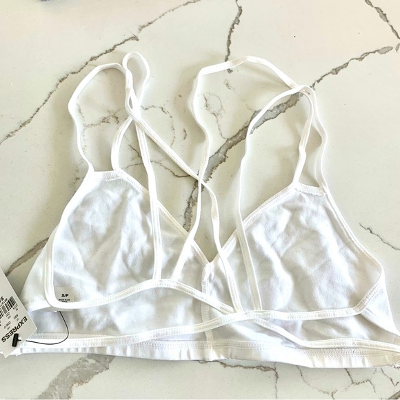 EXPRESS White Strappy Back Knit Triangle Bralette Unlined Bra - Picture 3 of 3